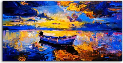 Produktbild von Coloray Acrylbild 140x70  Wandbild Acrylbilder Deko Wasser Boot Himmel Wolke bunte