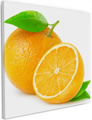 Produktbild von Wallario Premium Leinwandbild Saftige Orangen vor weißem Hintergrund in Größe 50 x 50 cm