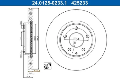 Produktbild von ATE Bremsscheibe, belüftet, Ø 294,5 mm, Dicke 24,9 mm, Höhe 46,5 mm, 5-Loch