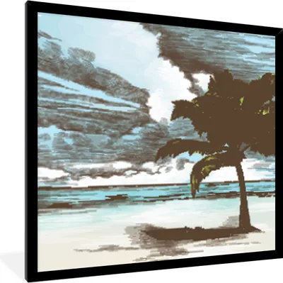 Produktbild von MuchoWow® MuchoWow® Gerahmtes Poster Strand - Palme - Meer 40x40 cm - Poster mit zchwarzem Bilderrahmen - Mit Rahmen - Wanddekoration Schlafzimmer