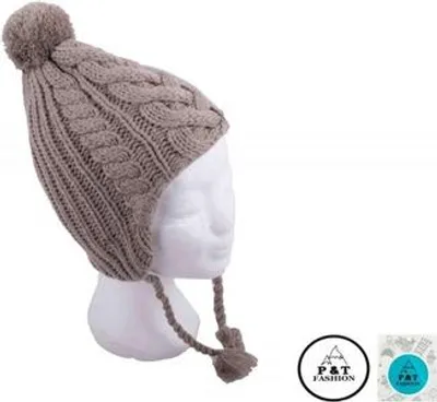 Produktbild von Damen Wintermütze mit Pompon - Dunkelbeige - 55-57, Fleece-Innenfutter für extra Wärme