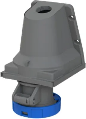 Productafbeelding van Amphenol wandcontactdoos, 16 Ampère, CEE, 3-polig (2P+PE), vrouwelijke aansluiting, codering 6h, blauw, 200/250V, frequentie 50 en 60Hz - 1 stuk