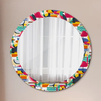 Produktbild von Ø80cm Modern Spiegel - Wandspiegel Wandmontage- Schlafzimmer - geometrisch tropisch Vögel