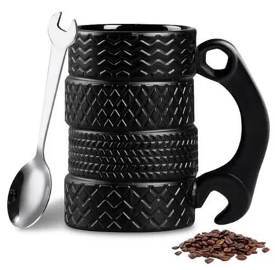 Productafbeelding van Keramische beker voor thee of koffie, 450 ml, met lepel, zwart
