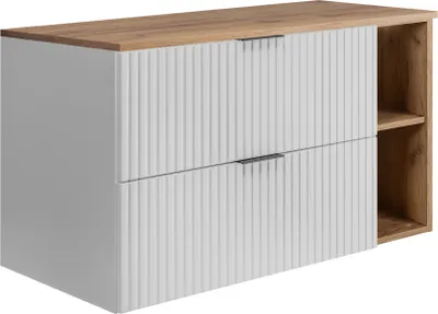 Produktbild von Badezimmerschrank, Weiß / Eiche Craft + schwarzer Griff, 100 x 57 x 46 cm