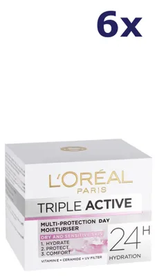 Produktbild von 6x L'Oréal TripleActive Tagesfeuchtigkeitscreme 50 ml für empfindliche Haut