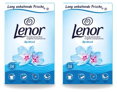 Productafbeelding van 2 x Lenor droogservetten, geur: Aprilfrisch - 34 stuks - voordeelverpakking - 2 stuks
