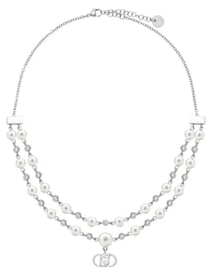 Immagine prodotto di Collana doppia in acciaio con perline e pietre LJ3170
