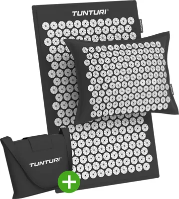 Produktbild von Tunturi Akupressurmatte Pro mit Kissen – Akupressur – Meditationsmatte – Akupunktur-Set – Massage & Entspannung – 68x42x2 cm – Schwarz