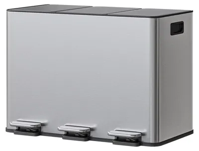 Produktbild von Küchenabfalleimer - Recycling-Mülleimer - 45 l - Edelstahl - 3 Fächer - Soft-Close-Trittdeckel - Silber