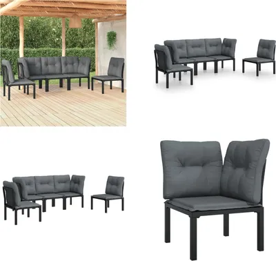 Produktbild von vidaXL 5 tlg. Garten Lounge Set Schwarz und Grau Poly Rattan - Garten Lounge Set - Garten Lounge Sets - Lounge Set - Gartenmöbel Set
