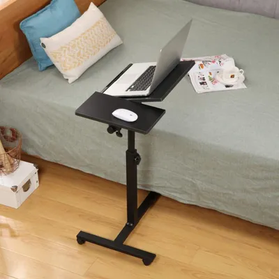 Produktbild von Höhenverstellbarer Laptoptisch aus Holz mit 4 Rollen, klappbar, Gelb, 60 x 34,5 x 58/90 cm (schwarz)
