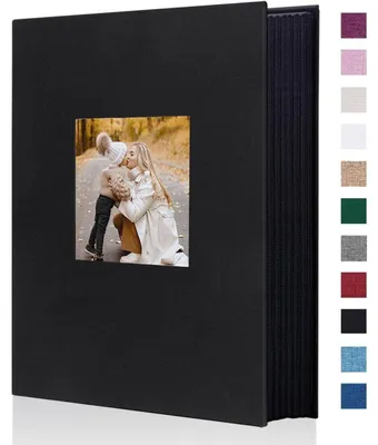 Obrázek produktu pro Fotoalbum s pevnou vazbou z plátna, kapacita 300 fotografií, formát 10x15 cm, černé barvy s okénkem