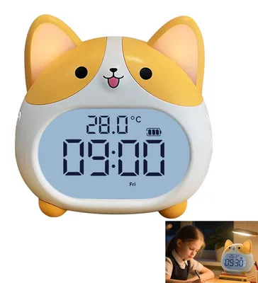Produktbild von Wecker für Kinder, Corgi Hundewecker mit Nachtlicht, 6 Wecktönen, Schlummerfunktion, Timer, Datums- und Temperaturanzeige, Wiederaufladbare