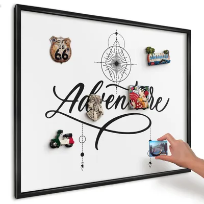 Produktbild von Magnettafel 80x60 cm mit schwarzem Rahmen - Magnetische Metalltafel, Magnetpinnwand zur Wandmontage für Wohnzimmer, Küche, Flur, Kinderzimmer und Büro - Typografisches Abenteuer
