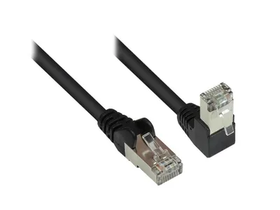 Produktbild von Patchkabel, Cat. 6, S/FTP, PiMF, 250MHz, einseitig 90° nach unten gewinkelt, schwarz, 0,25m, Good Connections