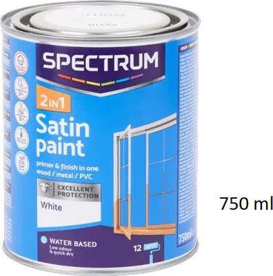 Produktbild von Spectrum Lack 2-in-1 Primer Finish Holz Metall PVC Seidenglanzlack Weiß Satin 750ml Auf Wasserbasis