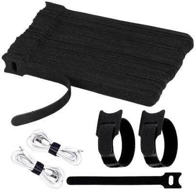 Produktbild von 100 Stück Klett-Kabelbindern - 15 cm lang - wiederverwendbaren - verstellbar und wiederverschließbar - für Zuhause oder Büro, Kabelorganisation