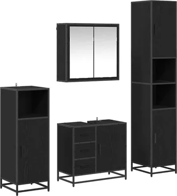 Obrázek produktu pro vidaXL Koupelnový nábytek set 4 ks černý dubový materiál na bázi dřeva