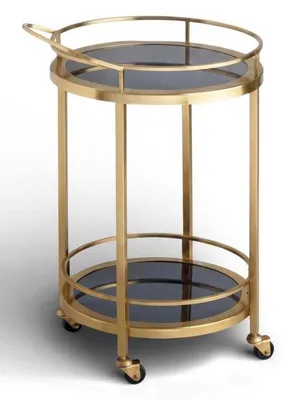 Produktbild von Barwagen Gold Schwarz Glas Servierwagen Modern Design Rund Rollen Tisch
