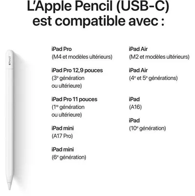 Immagine prodotto di Apple Pencil (USB-C) Stylus, preciso, bassa latenza, fissaggio magnetico, ricarica USB-C