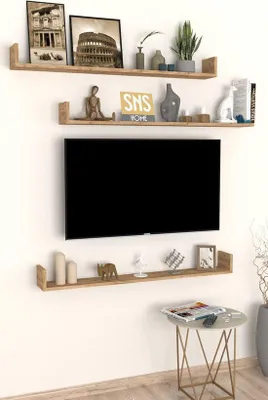 Productafbeelding van SNS Home Wandplankset, 3-delig, zwevend, kernhout, 120 x 15 x 12 cm