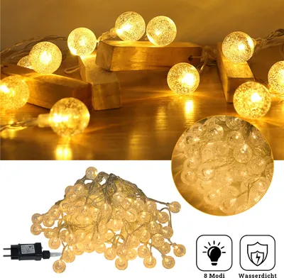 Produktbild von LZQ LED Lichterkette 30M 240 LED Kristall Kugeln Warmweiß Kristallkugeln Glühbirnen Lichterkette Innen & Außen für Fest Deko und Partys, Transparent