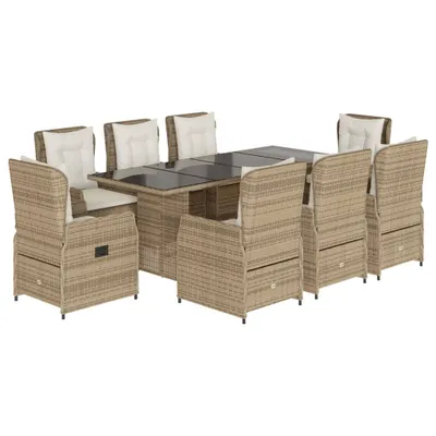 Produktbild von vidaXL 9-tlg. Garten-Essgruppe mit Kissen Beige Poly Rattan