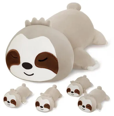 Productafbeelding van Pluche luiaard met 4 baby's, knuffelkussen, cadeau voor kinderen
