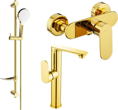 Image de Milo DF05 Ensemble de mitigeurs de lavabo et de douche avec accessoires, or (713154DF05-50)
