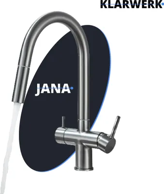 Produktbild von KLARWERK® Jana | ausziehbare 3-Wege Armatur Edelstahl Grau matt | Filter Trinkwasser Wasserhahn Küche | Osmose Mischbatterie U-Auslauf 3 Anschlüsse