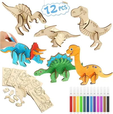 Produktbild von Dinosaurier Holz Bastelset für Kinder 24 Stück 3D Puzzle Bemalen und Basteln DIY Dino Holzbastelsets Kreative Kinderspielzeug