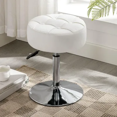 Obrázek produktu pro Toaletní stolek s taburetkou, výškově nastavitelný, otočný o 360°, bílá barva, umělá kůže