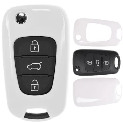Produktbild von Auto Schlüssel Kunststoff Hülle ABS Plastik Schutz Cover Weiß kompatibel mit Hyundai i30 ix20 ix35 Kia Soul Sportage Ceed Klappschlüssel