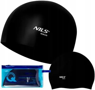 Produktbild von Nils Aqua BK01 Schwarze Silikon-Badekappe Schwimmkappe