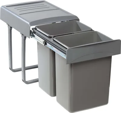 A pull-out trash sorting system with two bins, shown from a diagonal front-left perspective against a white background.
