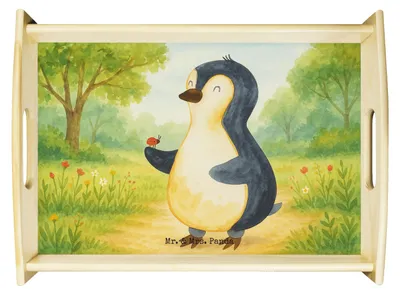 Produktbild von Mr. & Mrs. Panda Bett-Tablett Pinguin Marienkäfer Design - Weiß - Geschenk, Liebe, tablett aus holz, zum servieren, Glück, Wunder, Deko, Frühstückstablett, Lebensfreude