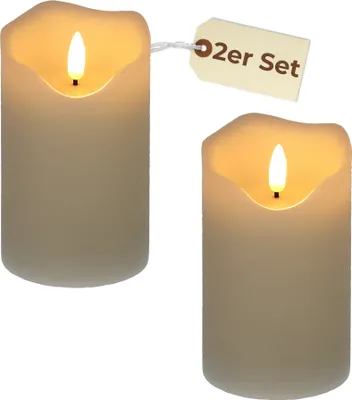 Produktbild von 2er Set Echtwachs Led Kerzen Led Kerzen mit Timerfunktion Led Kerzen flackernde Flamme Led Echtwachskerzen Led Stumpenkerzen mit Timer 7,5 x 12,5 cm
