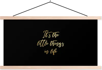Produktbild von MuchoWow® Textilposter Zitate - Leben - Gold 60x30 cm mit holzfarbenen Rahmen - Dekoration