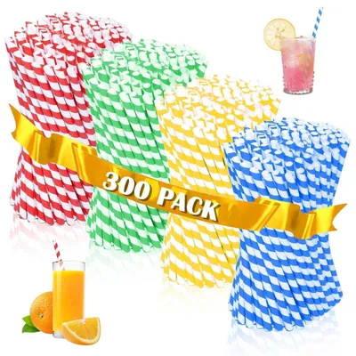 Immagine prodotto di Cannucce di carta, 300 pezzi, colorate, 4 colori, 19,7 cm
