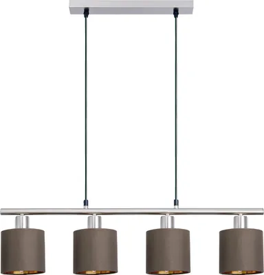 Produktbild von Näve Leuchten Pendelleuchte MARON mit E14 Pendelleuchte MARON mit E14 Pendelleuchte - 4er Pendelleuchte "MARON", Hängelampe im Klassik Stil, ausMetall und Textilmaterial in braun, 140 cm hoch, Maße 72,4 x 12 cm, E14-Fassung
