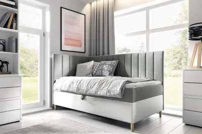 Produktbild von Boxspringbett Gästebett Kinderbett HELVI Nr.3 100x200cm Weiss-Grau Seite Links