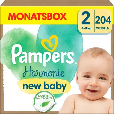 Produktbild von Pampers® Windeln Harmonie™ Größe Gr.2 (4-8 kg) für Neugeborene (0-3 Monate), 204 St.