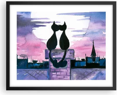 Produktbild von Gerahmtes Poster - Schwarzer Rahmen - Katzen Dach Liebe Tier - 50x40 cm - Wand Bild - Wanddeko - Wandbilder - Kunstposter - Wandposter - Bilderrahmen - Bilder - Kunstdruck - Wandbild - P2BAA50x40-2970
