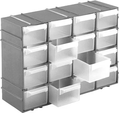 Obrázok produktu pre Triediaci box na drobné diely - 16 priehradiek - strieborný - 22 x 15 x 8 cm