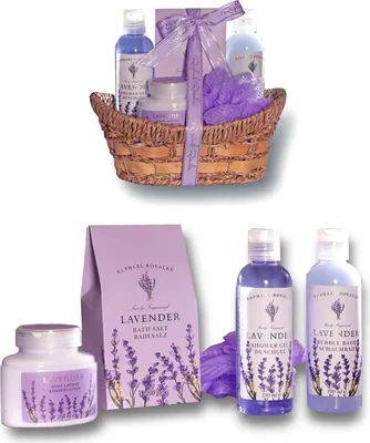 Produktbild von RAPHAEL ROSALEE COSMETICS Bade- und Pflegeset Lavender No. 15 (5-teilig) mit Lavendel – Bade-Geschenkset mit Schwamm, Badesalz, Lotion, uvm.