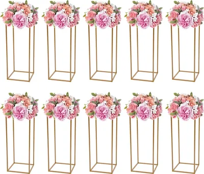 Produktbild von Hochzeit Blumenständer Set - Metall Tischdeko Ständer - 10 Stück - 60 cm Höhe - 10 mm Vierkantrohr - Steckmontage - Gold