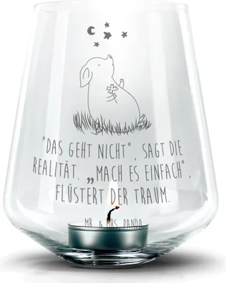 Produktbild von Mr. & Mrs. Panda dekolicht Schwein Glück - Transparent - Geschenk, Teelichthalter, Kerzenhalter, Sterne, Laterne, Träume, Glas Windlicht, mit gravur, Lustige Sprüche