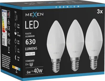 Obrázek produktu pro Mexen Nova 3x LED žárovka E14, C37, 6W, Neutrální - 4000K, 630 lm - L102-E14-0640-01x03