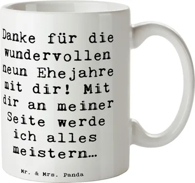 Produktbild von Mr. & Mrs. Panda Tasse Spruch 9. Hochzeitstag Keramikhochzeit - Weiß - Geschenk, Partnerschaft, Keramiktasse, Geschenke, Kaffeetasse, Kunstfertigkeit, Fest, Ehejubiläum